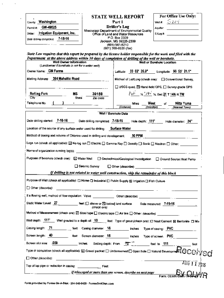 Fillable Online State of Michigan Water Well Manual Fax Email Print