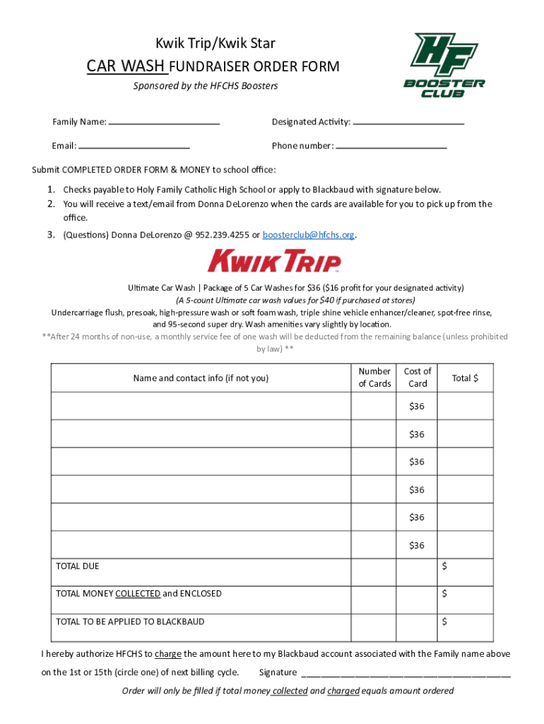 Fillable Online Kwik Trip Car Wash Fundraiser Order Form Fax Email