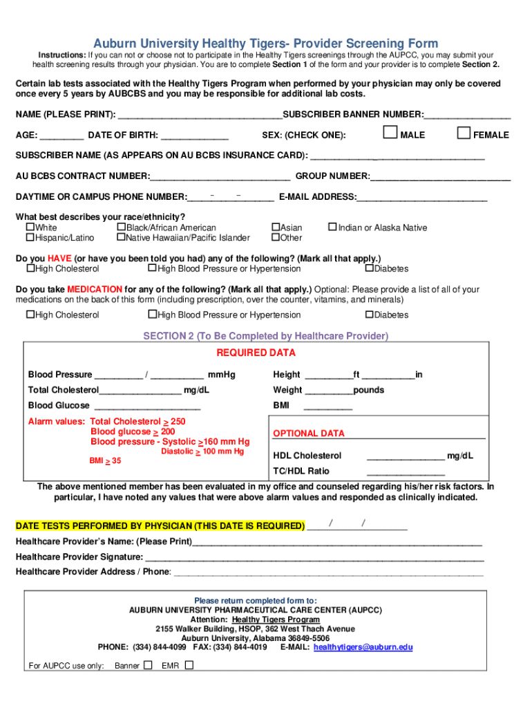 Healthy Tigers Screening Form - Fill Online, Printable Preview on Page 1