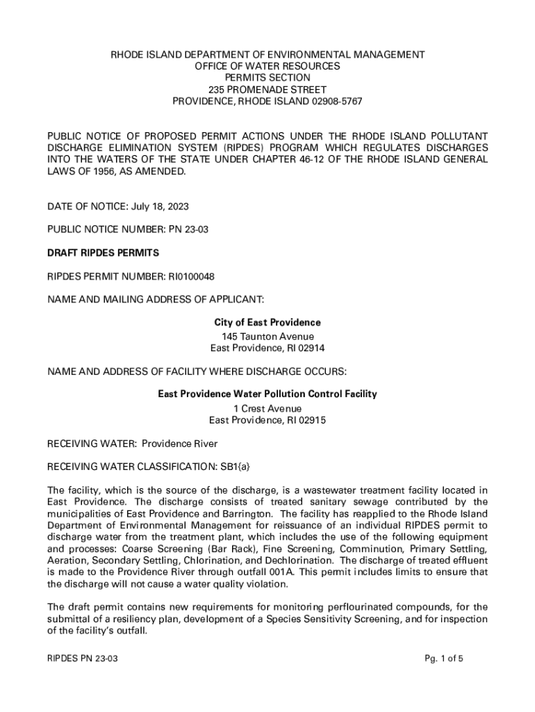 Fillable Online East Providence Water Pollution Control Facility, East