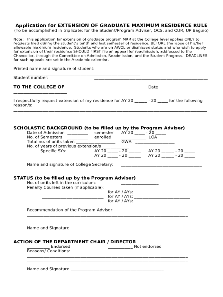 Application for EXTENSION OF GRADUATE MAXIMUM RESIDENCE RULE Doc ...