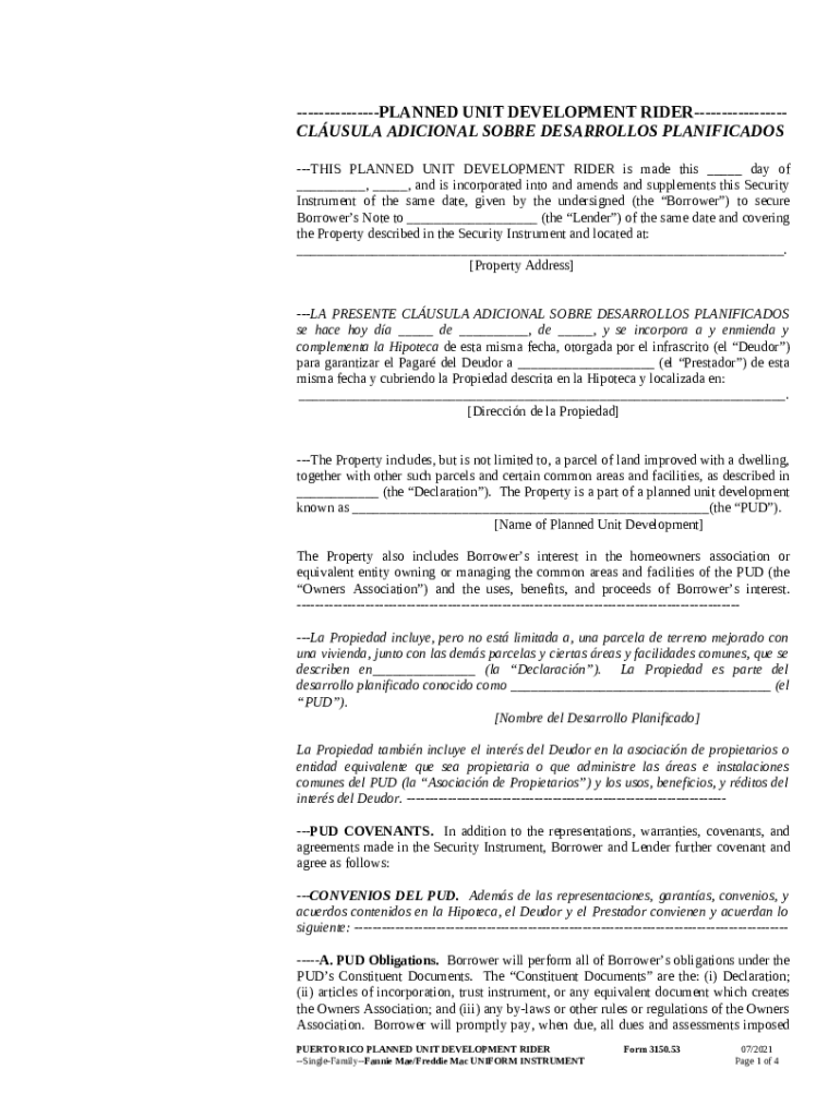 PLANNED UNIT DEVELOPMENT RIDER HUD Doc Template pdfFiller