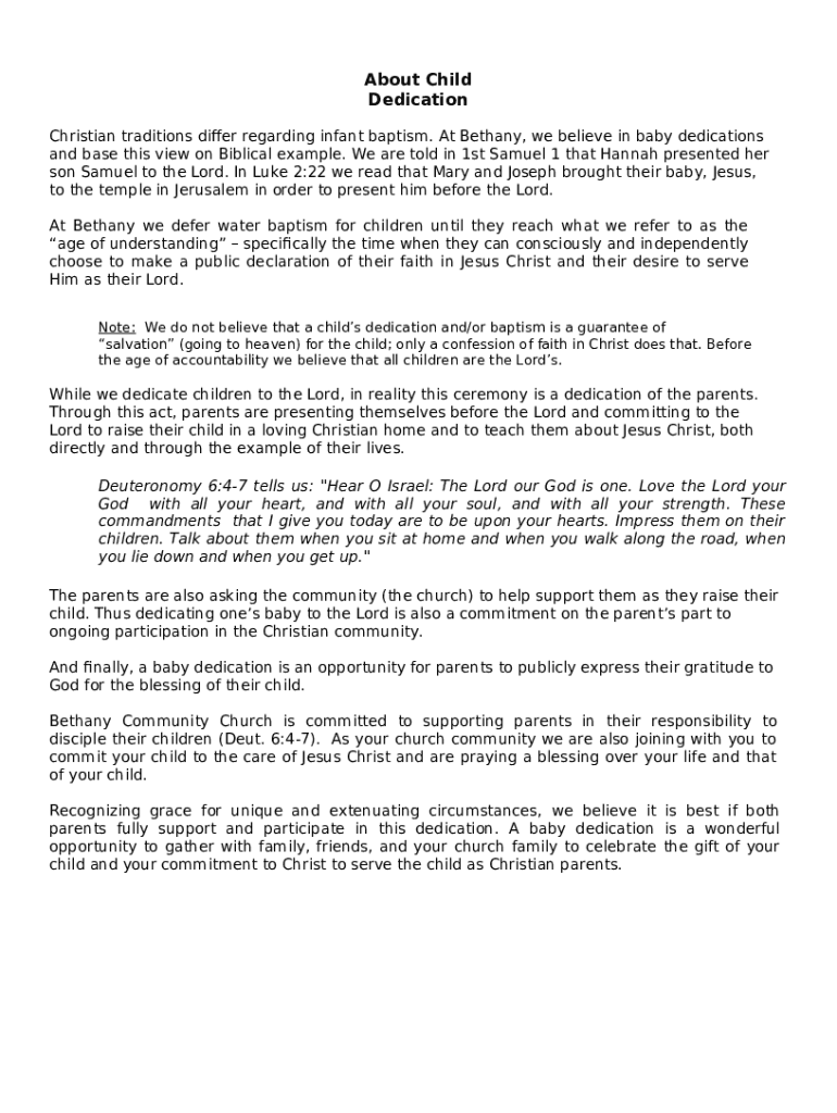 Baby Dedication vs Baptism What's the difference? Doc Template pdfFiller