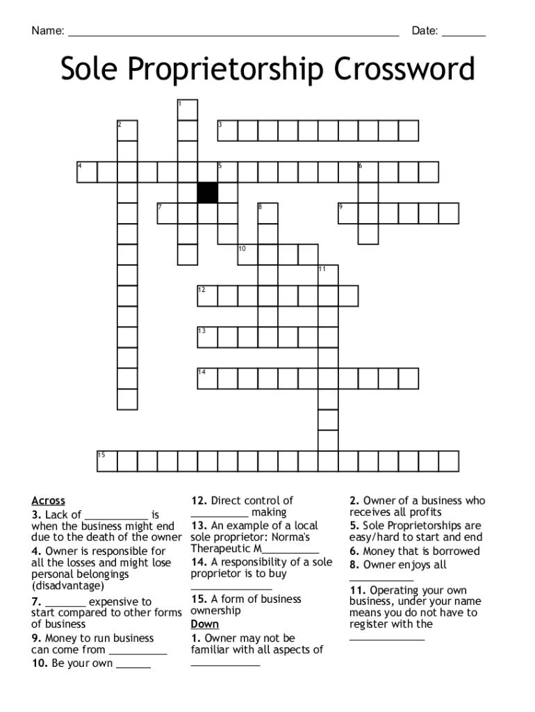 Fillable Online Sole Proprietorship Crossword Fax Email Print pdfFiller