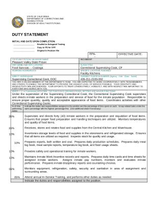 Correctional Supervising Cook, CF Doc Template | pdfFiller