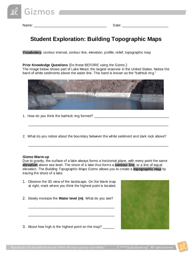 Student Exploration Building Topographic Maps Directions Doc Template pdfFiller