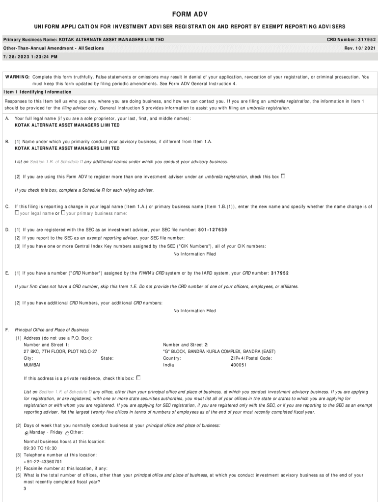 Fillable Online Kotak Alternate Asset Managers Limited Fax Email Print