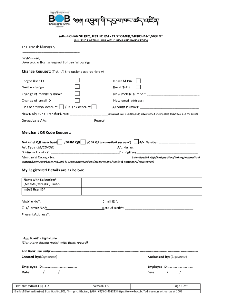 mBoB Change Request Form Preview on Page 1