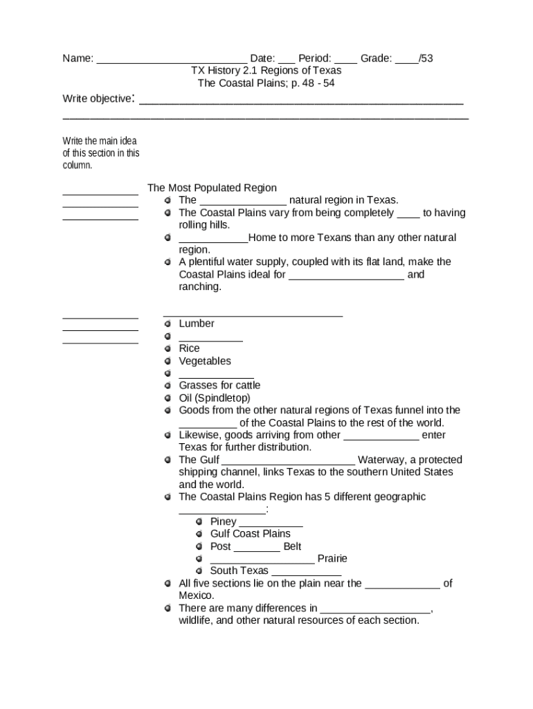 the geographic regions of Texas Flashcards Doc Template pdfFiller
