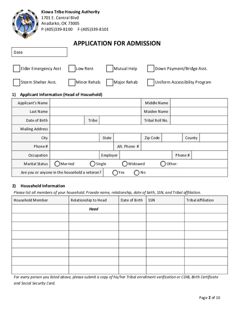 Fillable Online Housing Authority Of The Kiowa Tribe Of Oklahoma Fax