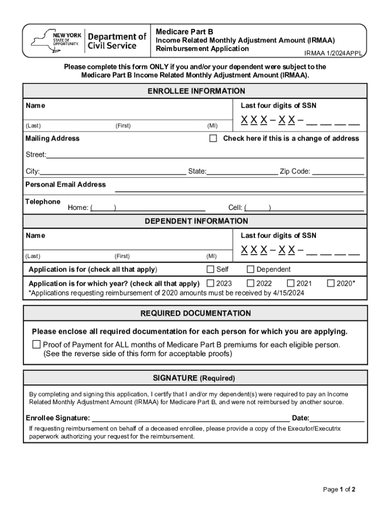 Fillable Online Medicare Part B NYS Civil Service New York State