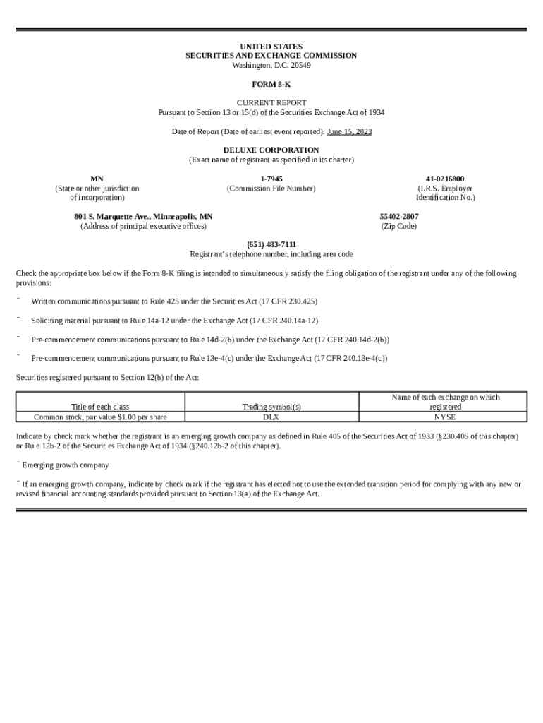 As previously reported, on January 31, 2023, Deluxe Corporation, a