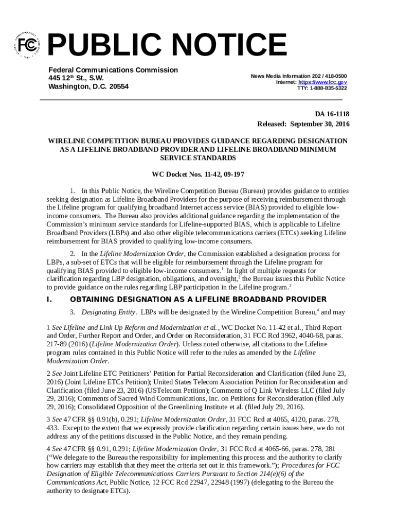 Lifeline Minimum Service Standards