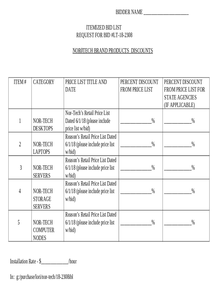 General Percentage Discount Bid from CatalogPrice List Doc