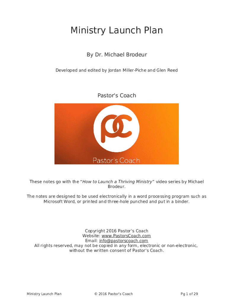 Ministry Launch Plan Template (MS Word) Preview on Page 1