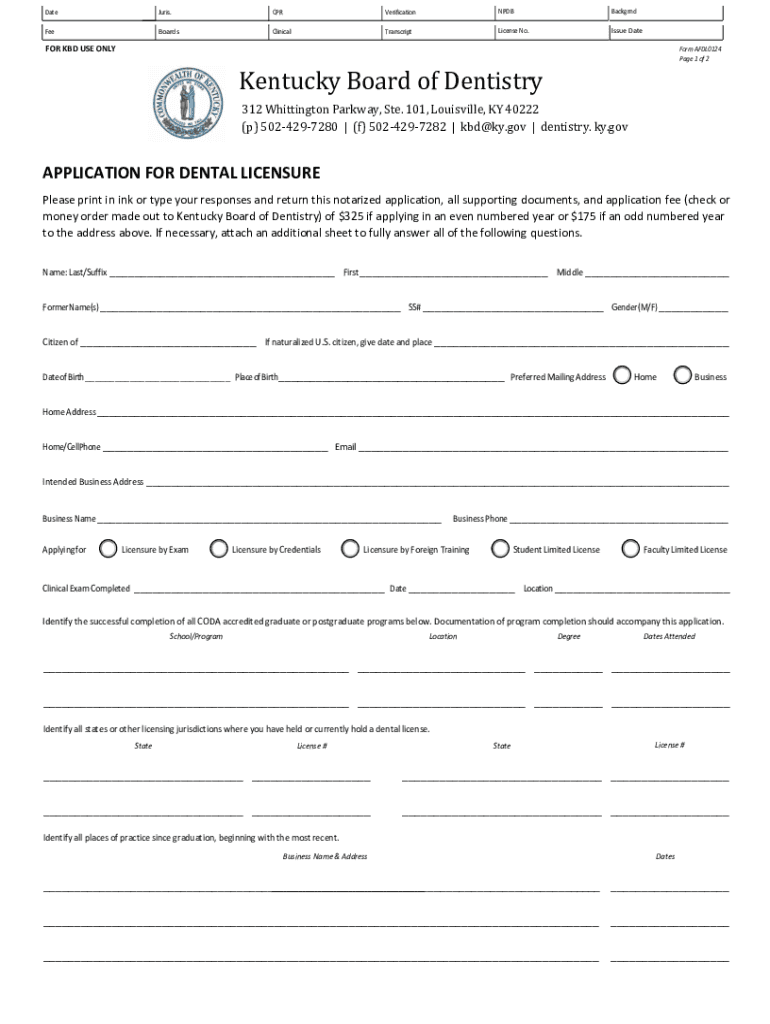 Fillable Online dentistry ky Verification of License or Registration