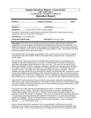 Sample Opnote - Venous Radiofrequency Ablation