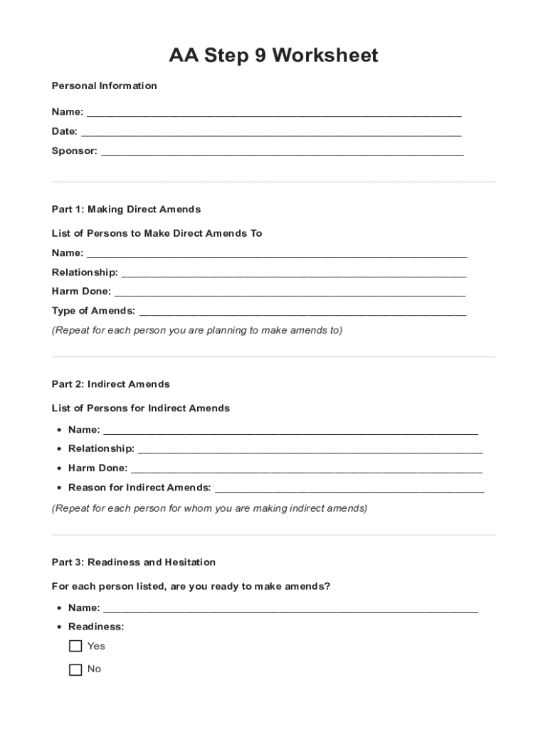 Fillable online aa step 9 worksheets pdf explore the benefits of the