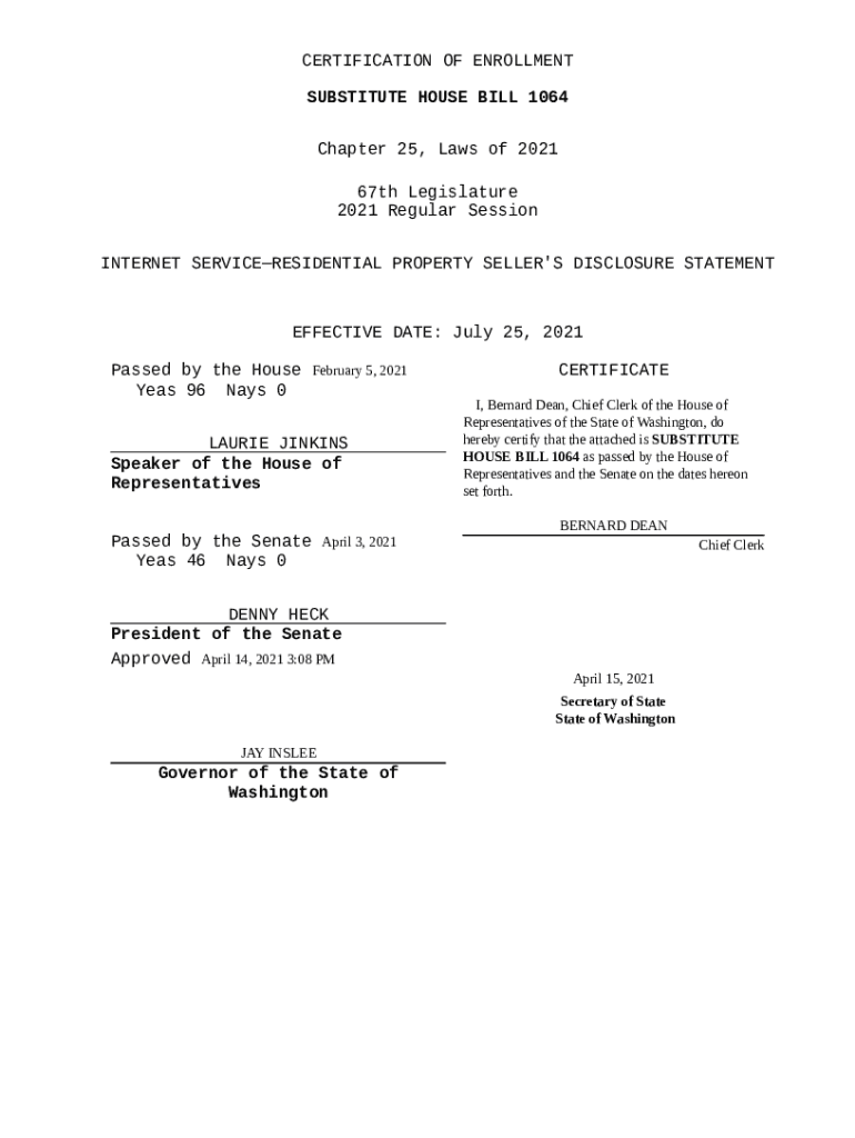 certification of enrollment substitute house bill 1064 Doc Template