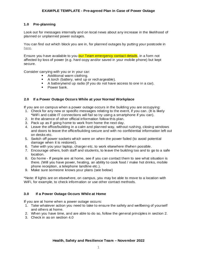 Power Outage Team Procedure template Doc Template | pdfFiller