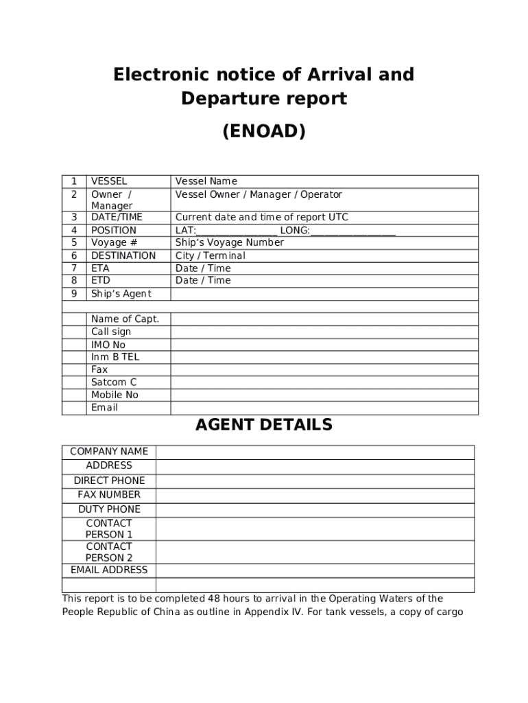 eNOAD Electronic Notice of Arrival/Departure Doc Template pdfFiller