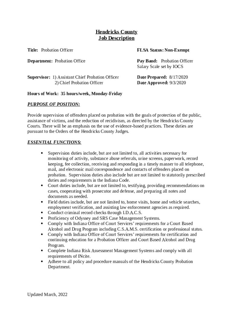 Chief Probation Officer Hendricks County Government Doc Template
