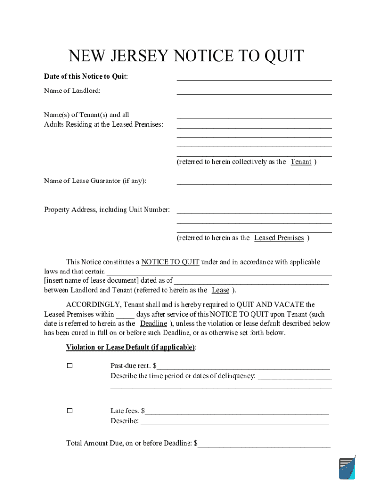 Fillable Online New Jersey Eviction Notice Form New Jersey Eviction Fillable Online New Jersey Eviction Notice Form New Jersey Eviction