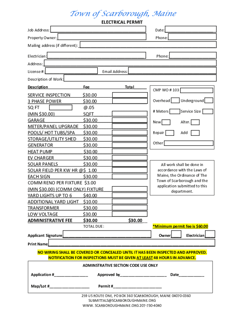 Fillable Online Town of Scarborough, Maine ELECTRICAL PERMIT Fax Email Print pdfFiller