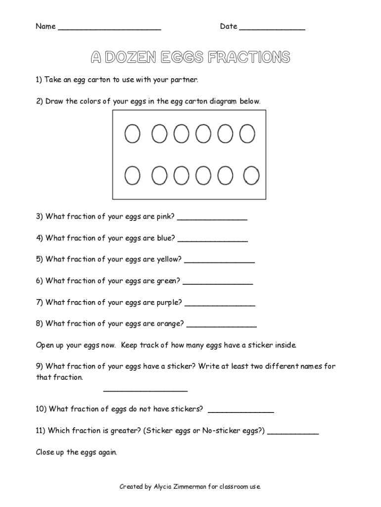 Fillable Online 4th Grade Bridges Math U3M1S5 Egg Carton Fractions Fax