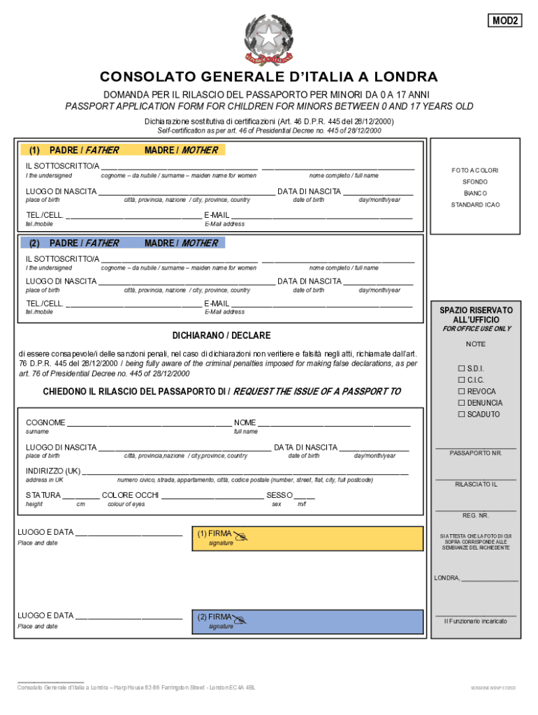 Fillable Online Conslondra Esteri Passaporto Per Minore Da 12 A 17 Anni 