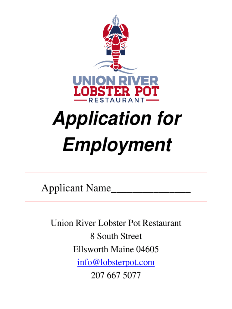 Fillable Online Union River Lobster Pot Restaurant in Ellsworth, ME