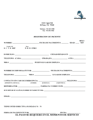 Completable En línea NEW PATIENT - REGISTRATION FORM - SPANISH- DR LEE ...