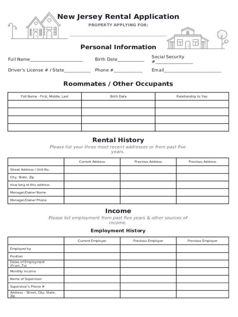 New Jersey Rental Application Landlord Contact ... Doc Template | pdfFiller