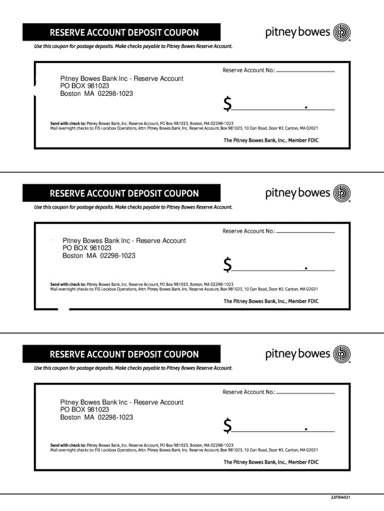 Pitney Bowes Bank Reserve Account Form Preview on Page 1