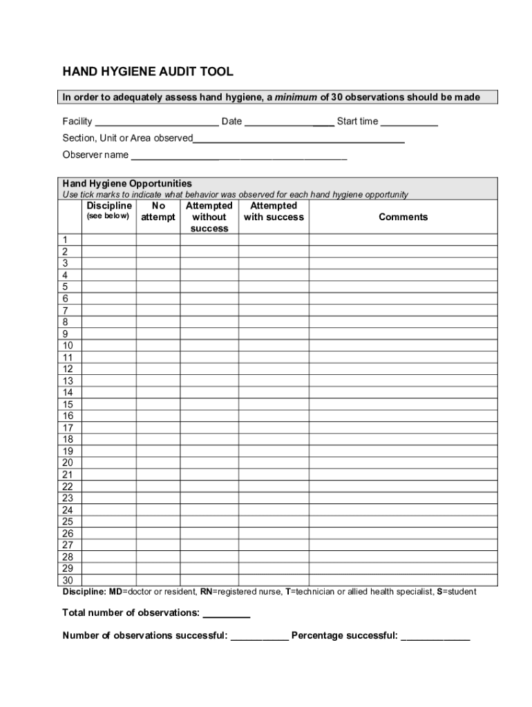 Fillable Online Section 3: Observation Form - Hand Hygiene Fax Email ...