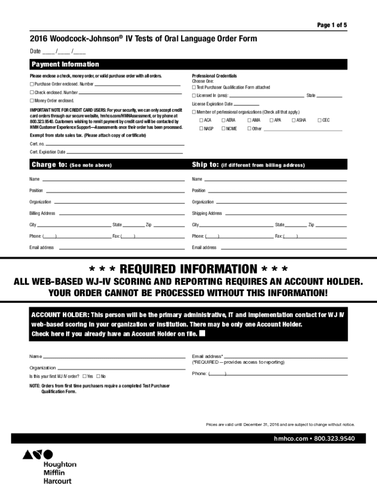 Fillable Online Woodcock Johnson Test Purchase - Fill Online, Printable ...