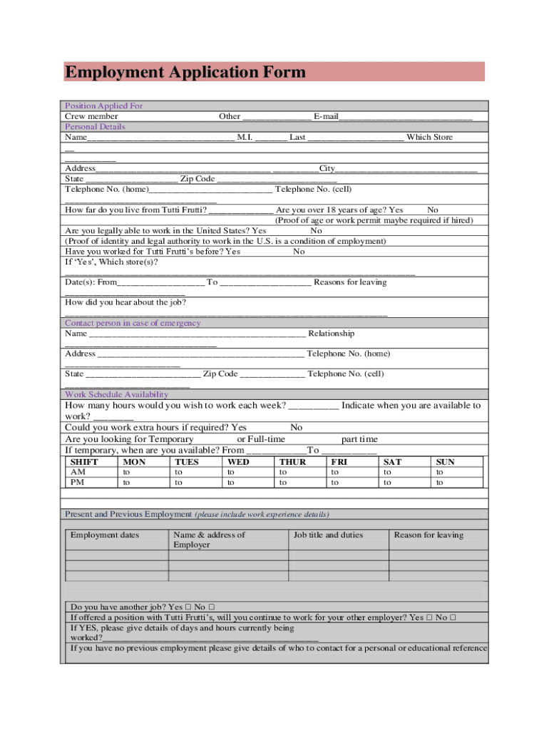 Fillable Online Tutti Frutti Application Fill Online, Printable