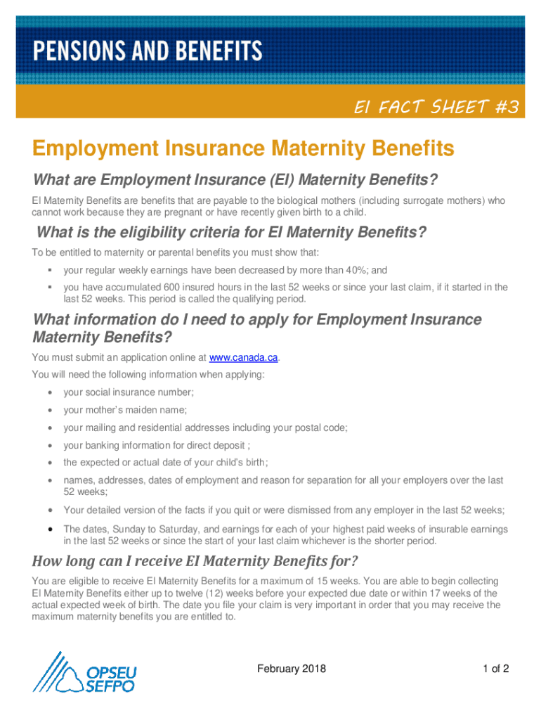 Fillable Online Employment Insurance maternity and parental benefits Fax Email Print pdfFiller