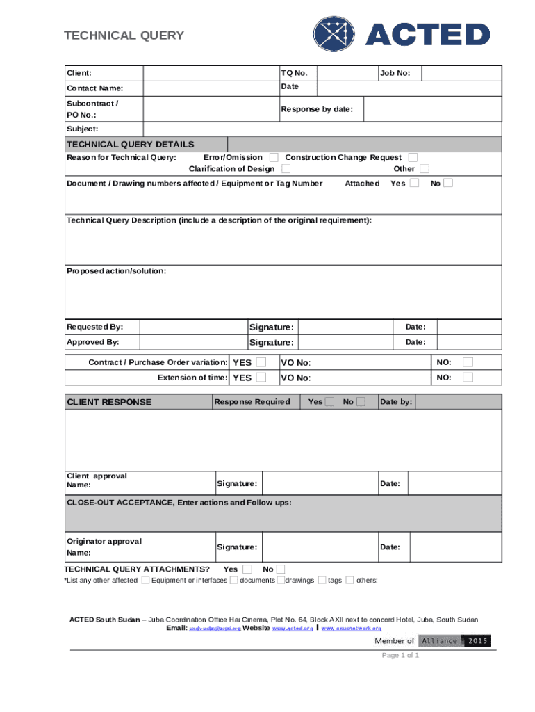 Technical Query Doc Template | pdfFiller