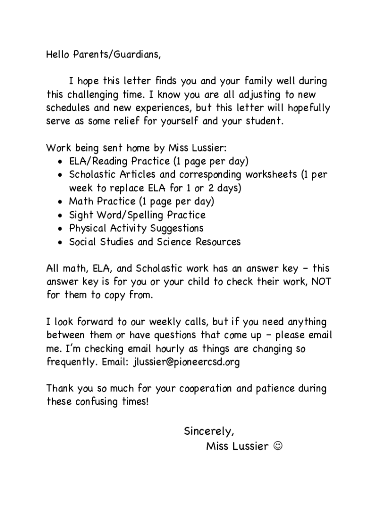 Fillable Online I hope this letter finds you and your family well during Fax Email Print pdfFiller