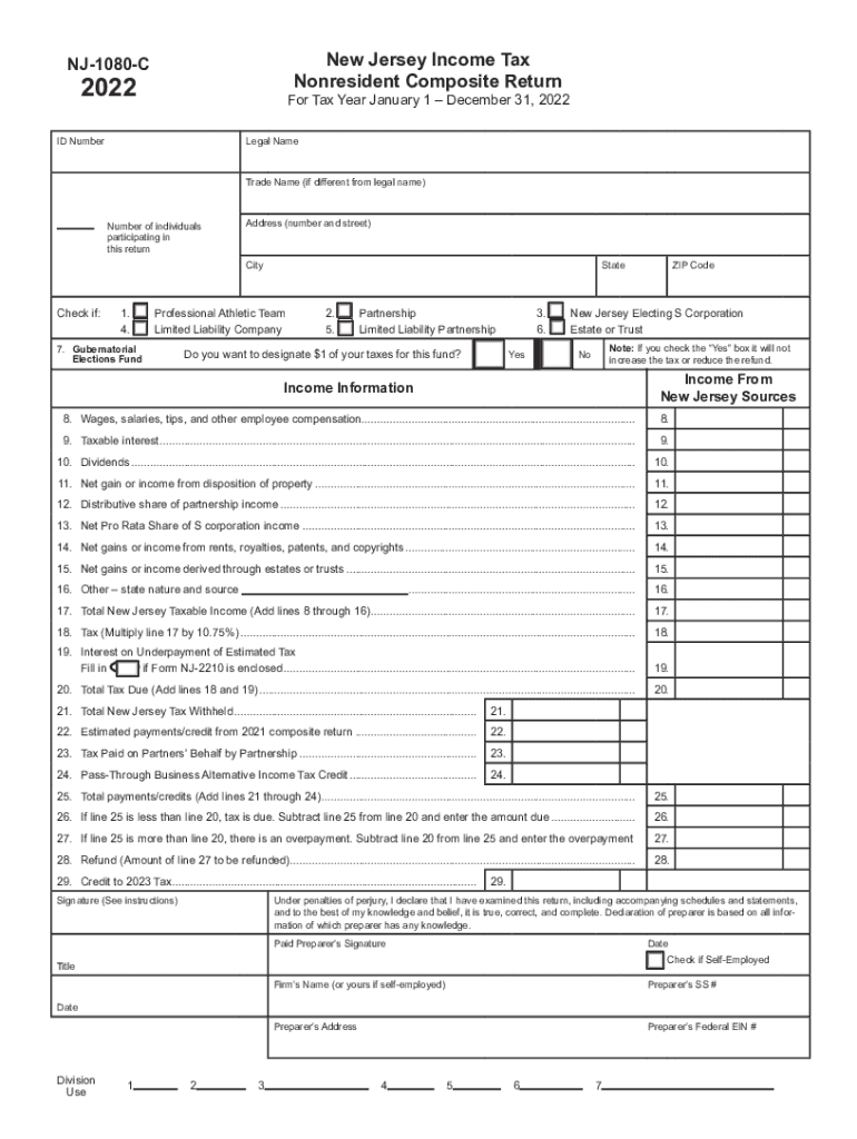 Fillable Online 2022 New Jersey Income Tax Nonresident Composite Return ...