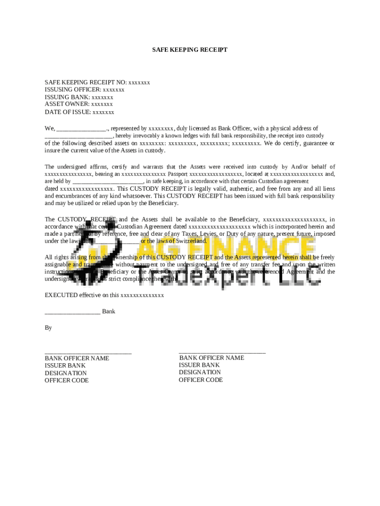Download the Custodial Bank Safe Keeping Receipt (SKR Doc Template