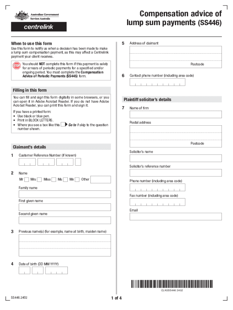 Compensation Advice of Lump Sum Payments (SS446) Preview on Page 1