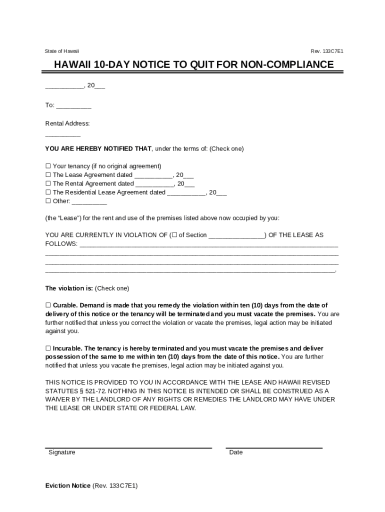 Free Hawaii Eviction Notice s (4) PDFWordes Doc Template pdfFiller
