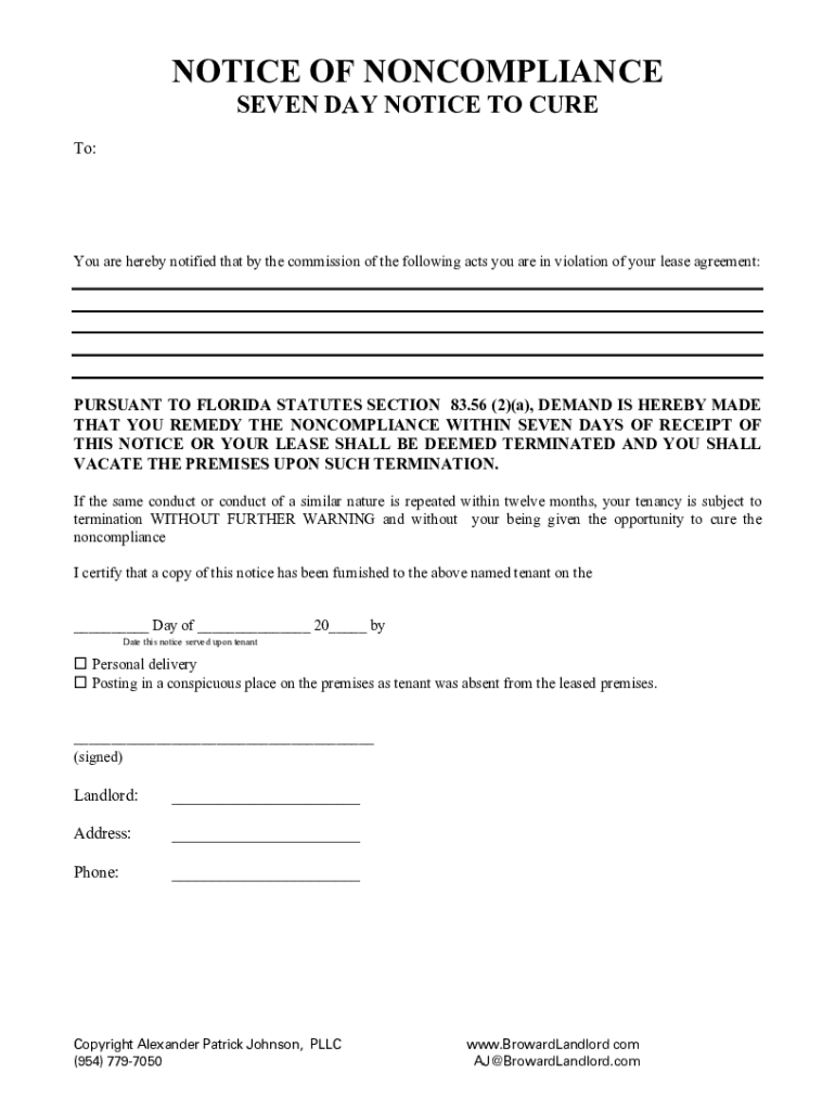 SEVEN DAY NOTICE OF NONCOMPLIANCE WITH Preview on Page 1