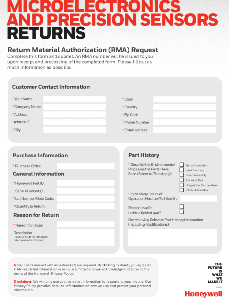 Fillable Online Microelectronics and Precision Sensors RMA Request Form ...