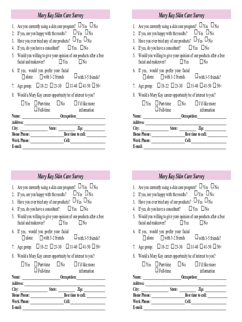 mary kay skin care survey pdf Preview on Page 1