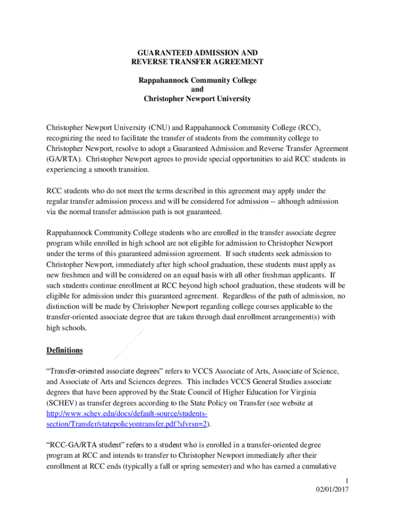 Fillable Online Guaranteed Admission and Reverse Transfer Agreement ...