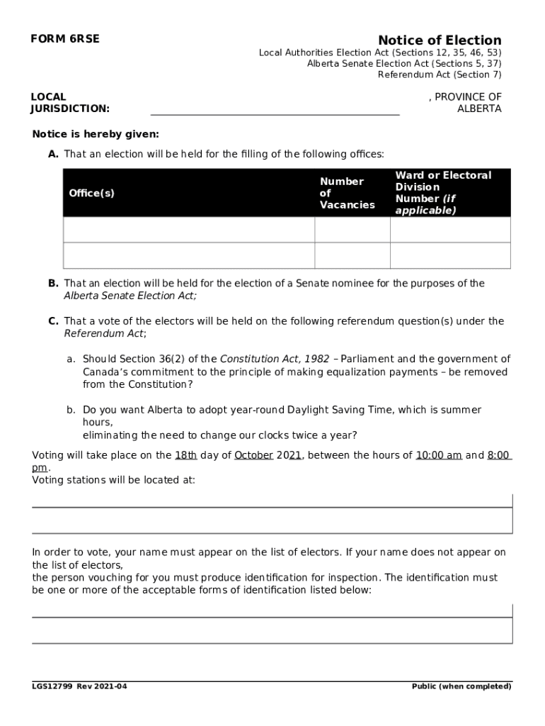 Local Authorities Election s Regulation, Alta Reg 234 Doc Template