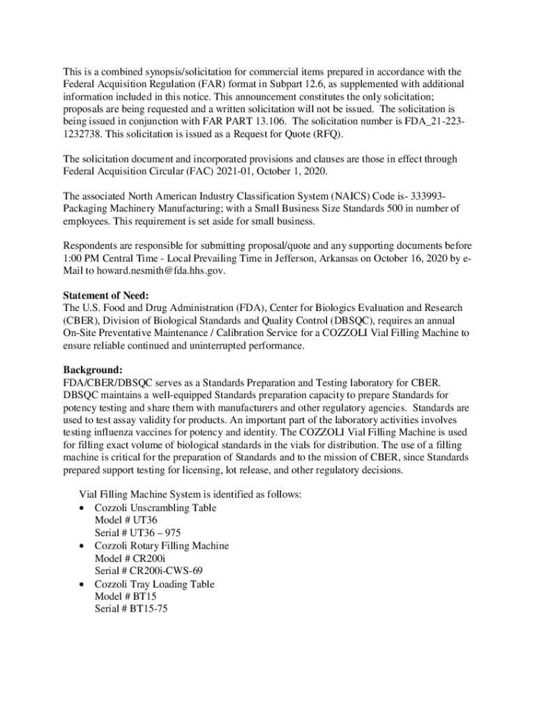 Fillable Online Combined Synopsis Solicitation FDA212231232738.pdf Fax Email Print pdfFiller